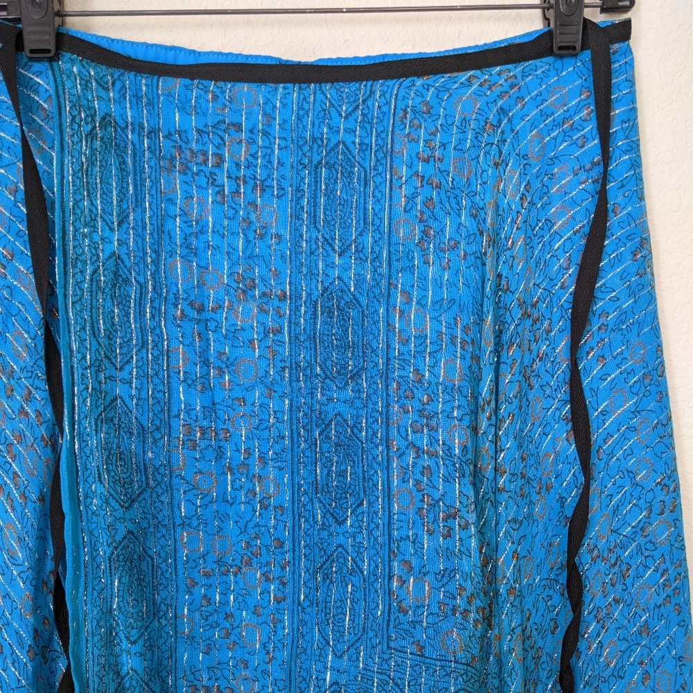 Thailand Flowy Double Layer Sheer Wrap Skirt Sliver Blue One Size - Picture 8 of 9